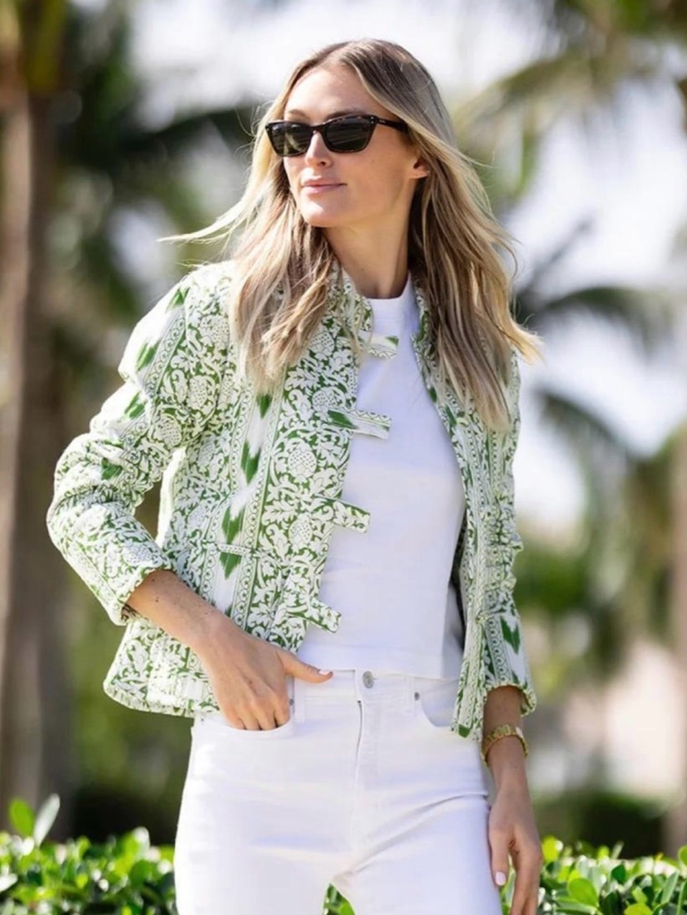 Julia Amory Oversized Dakota Jacket in Green/White, Size Large
